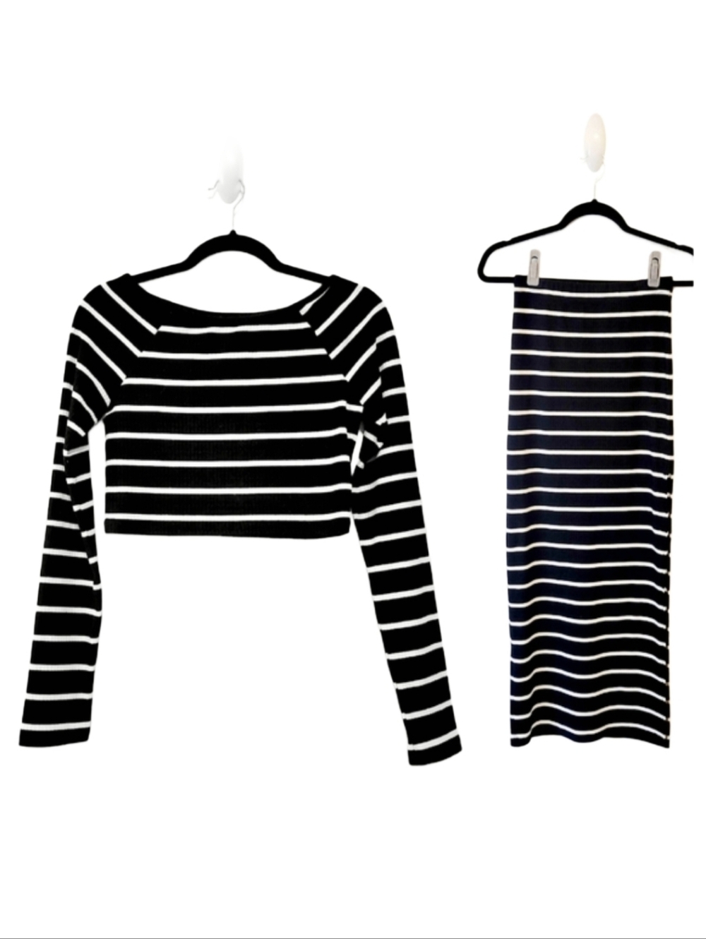 Striped Black and White Top and Skirt Set